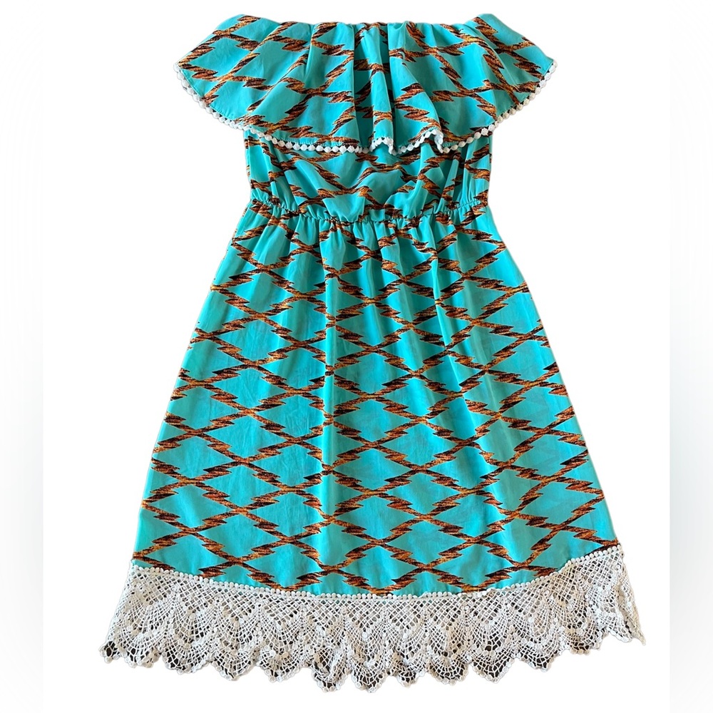 Strapless Printed Lace Trim Sundress